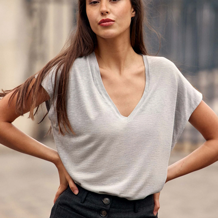 1LP0327-239 [LA PETITE ETOILE] Marcelina V-neck T-shirt China Grey #MARCELINA-T102511K1D/03-GRIS CHINE (EU)