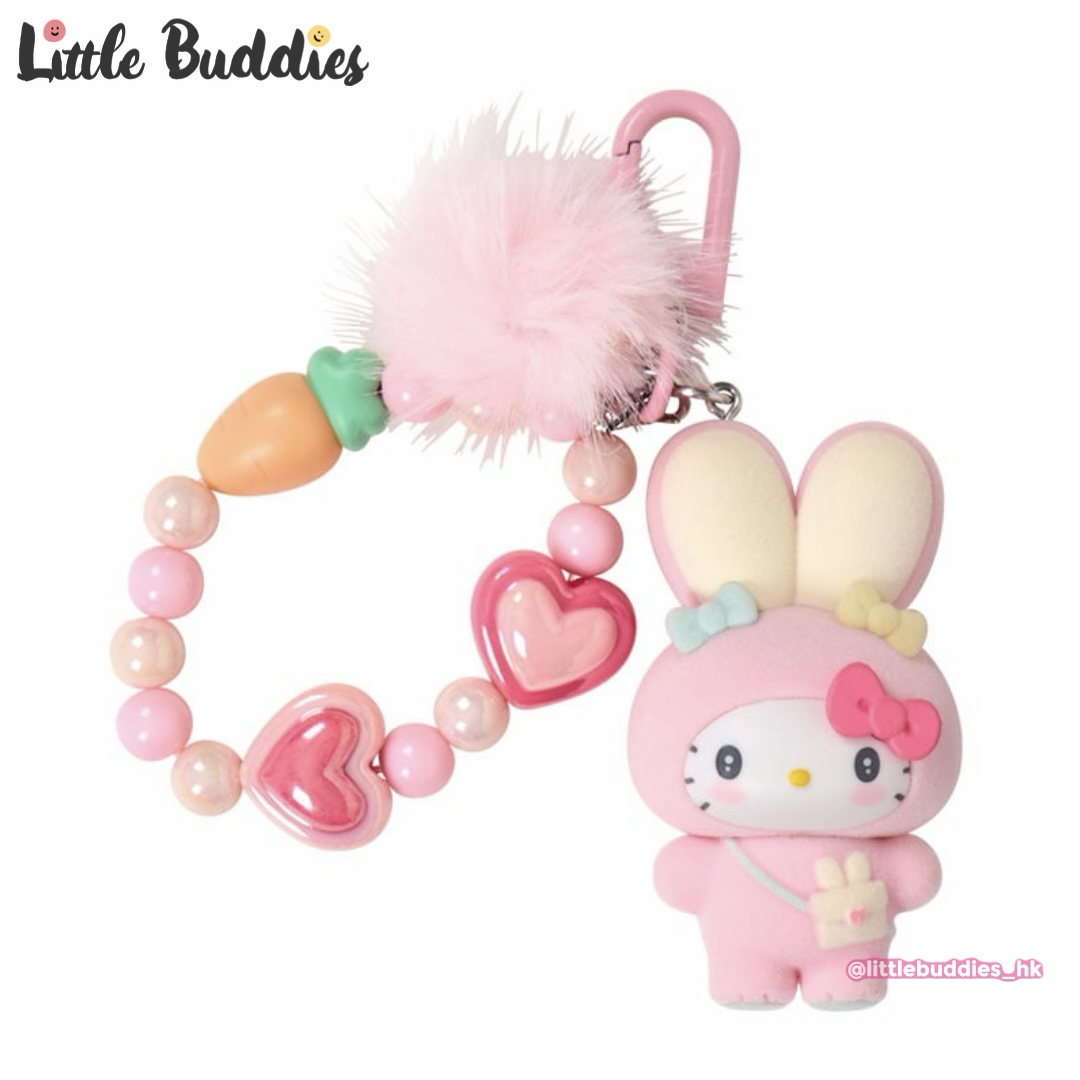 日本 Sanrio 大兔子造型系列 - 毛毛球植絨公仔珠珠吊飾匙扣
