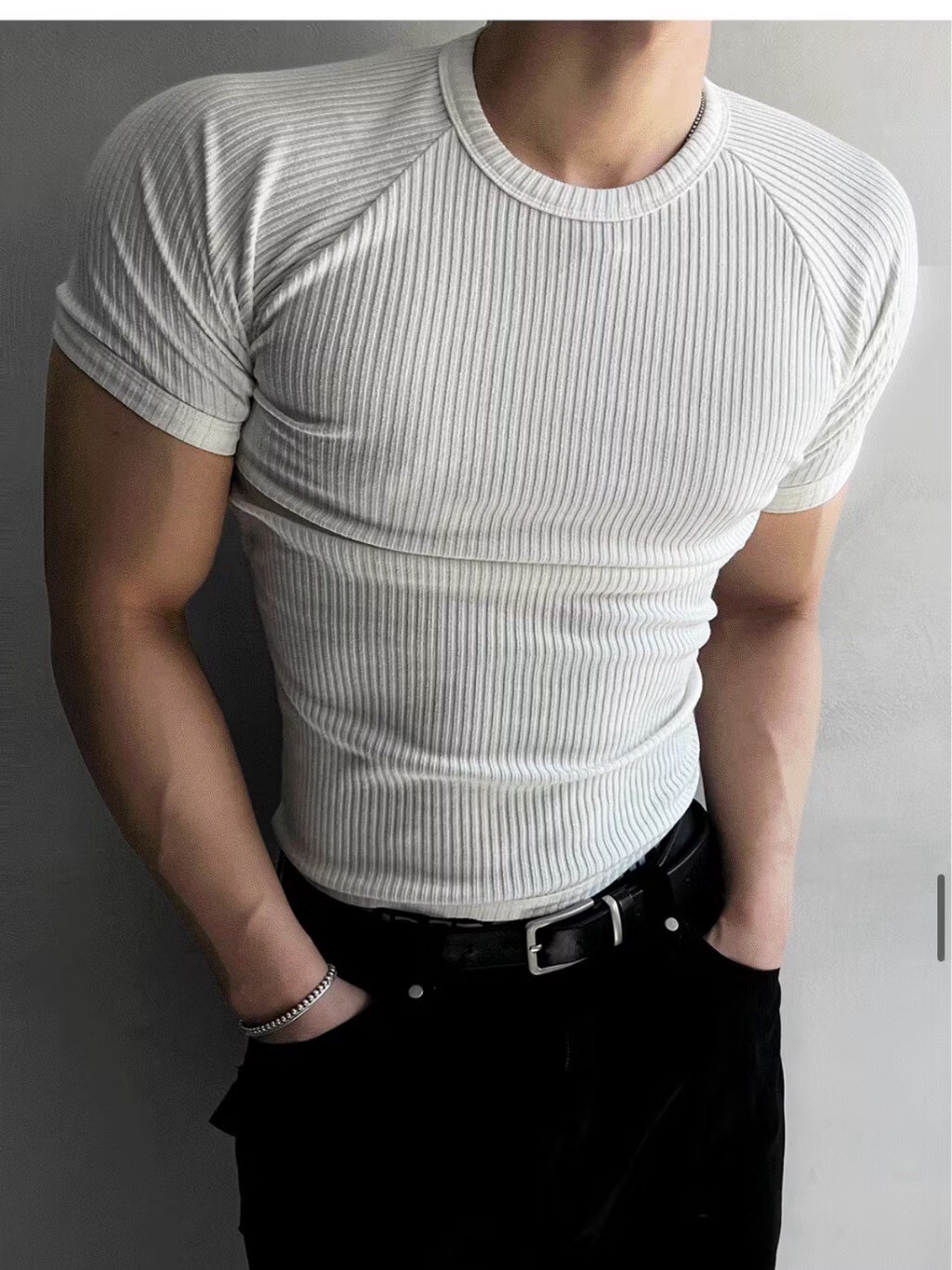 《K》彈性螺紋緊身短T