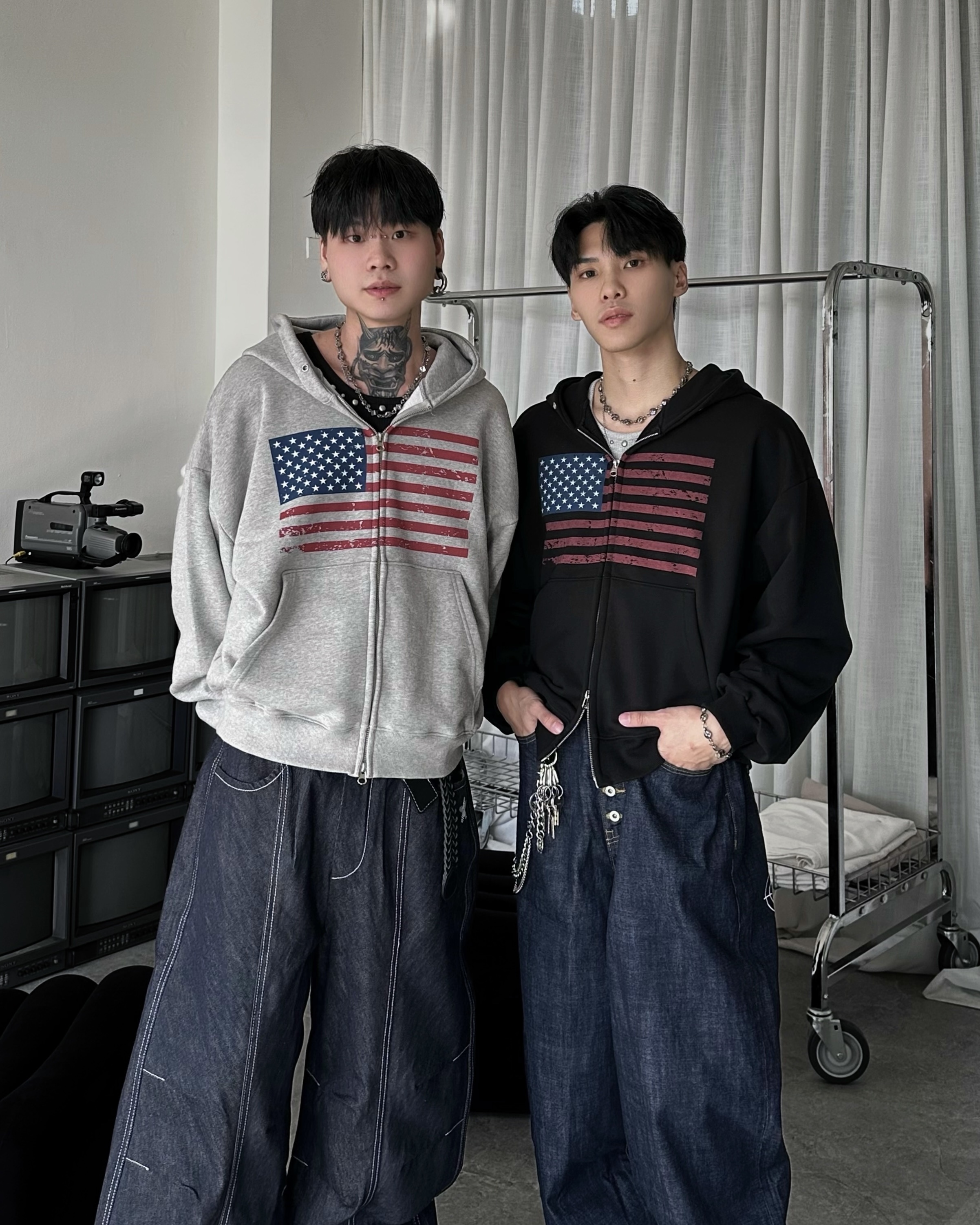 𝐇·𝐓·𝐒 韓國 鄭友榮同款 美國國旗 BOXY 美式斑駁 寬鬆 連帽 外套