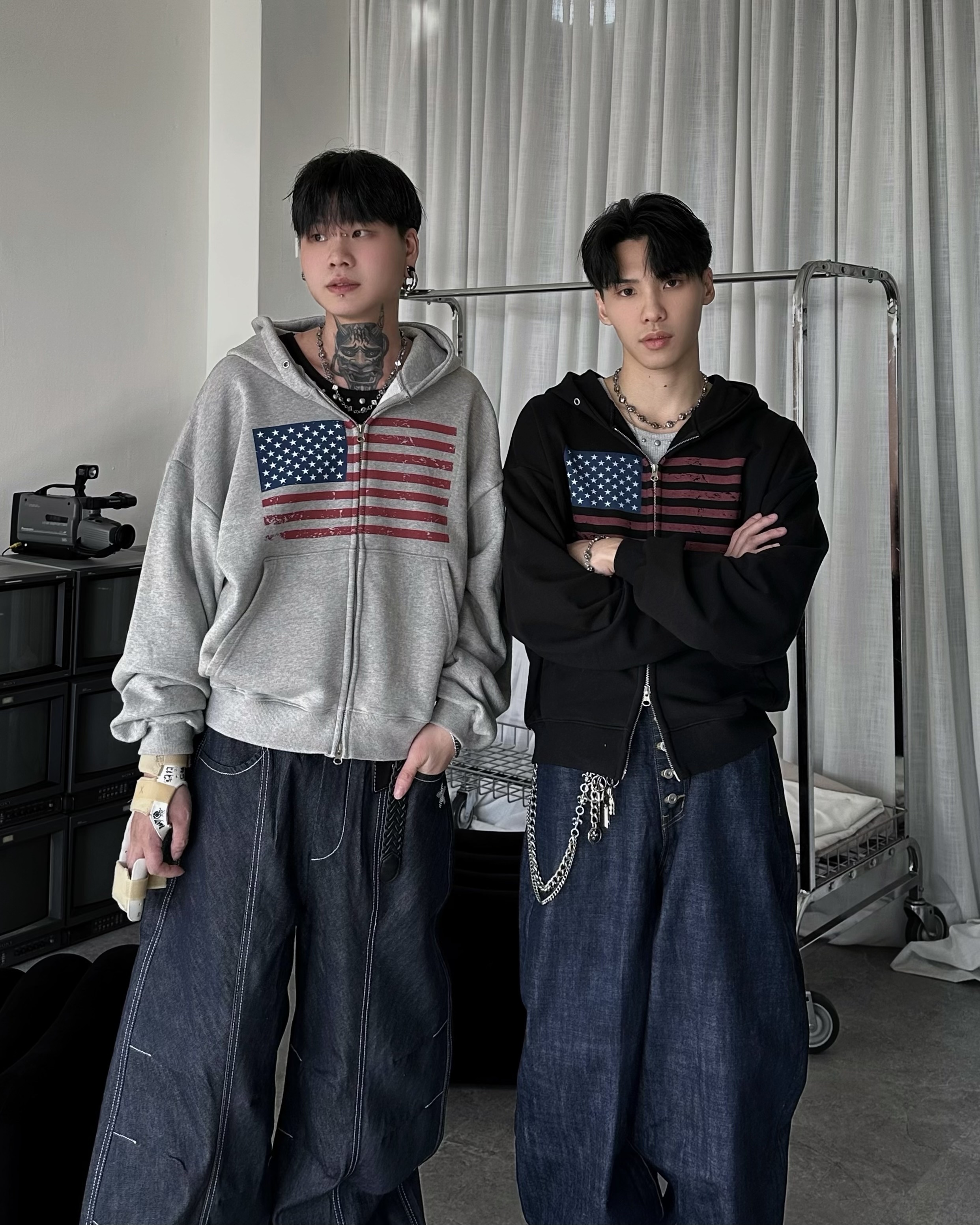 𝐇·𝐓·𝐒 韓國 鄭友榮同款 美國國旗 BOXY 美式斑駁 寬鬆 連帽 外套