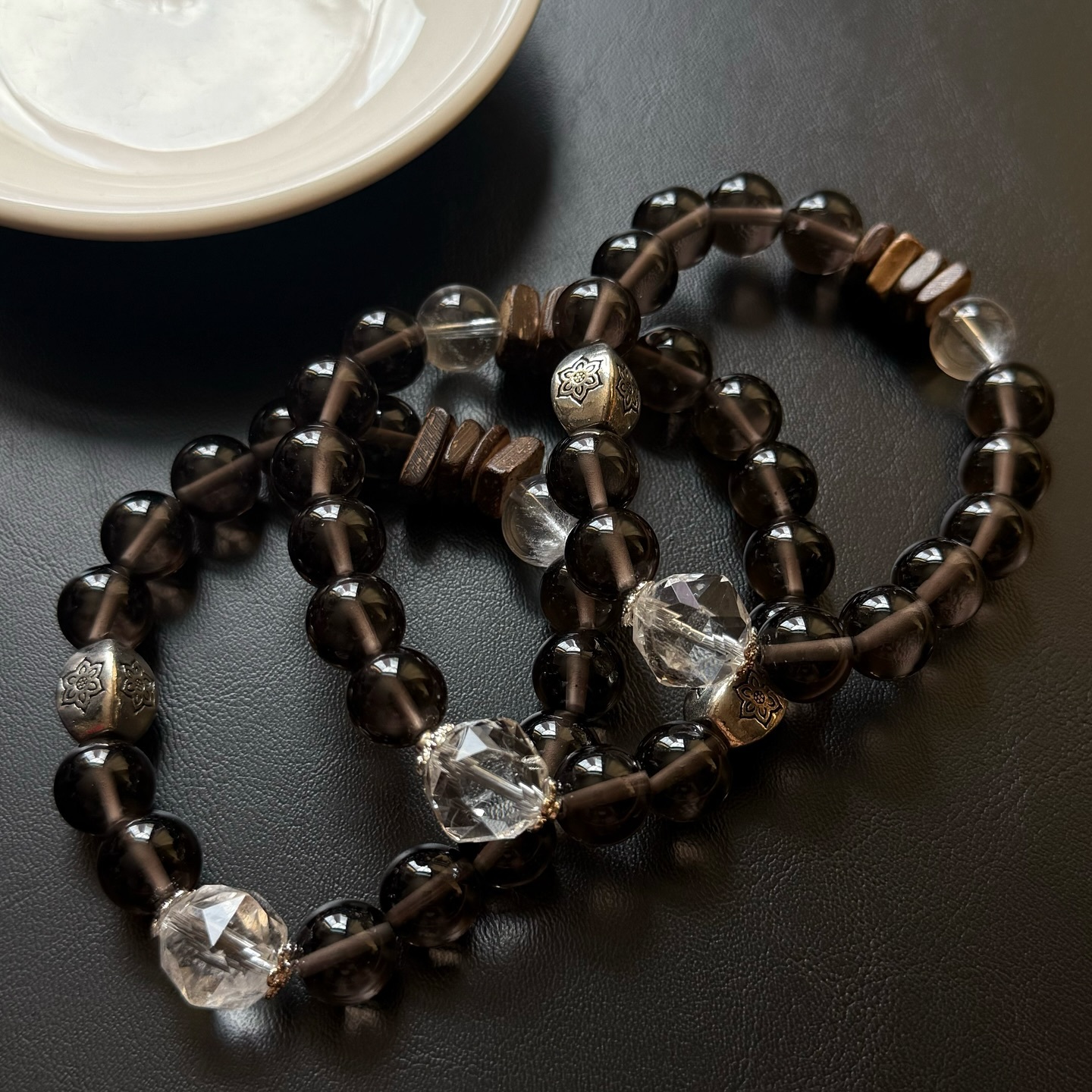 [原石] 茶晶+白水晶 設計款手串