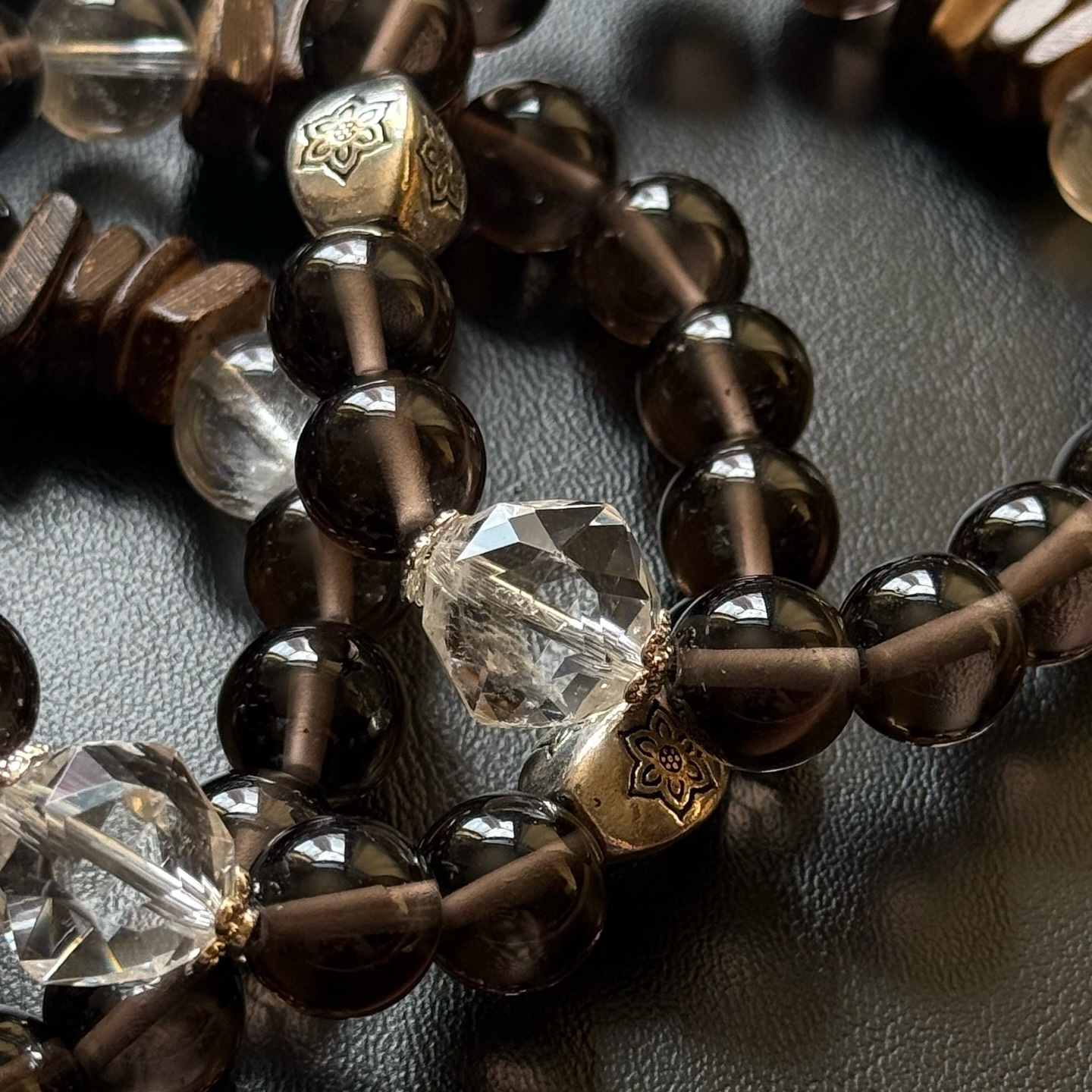 [原石] 茶晶+白水晶 設計款手串