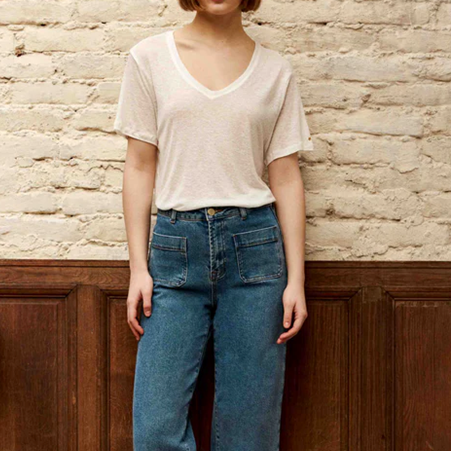 1LP0327-268 [LA PETITE ETOILE] V-neck T-shirt Thana White #THANA-T102512L2A/11-ECRU (EU)