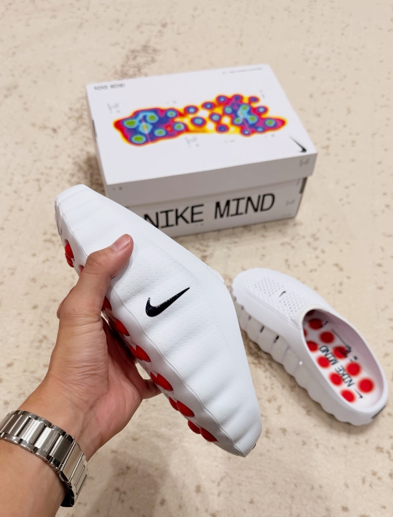 NIKE MIND 001 Slide White Speed Red 純白色 HQ4307-101