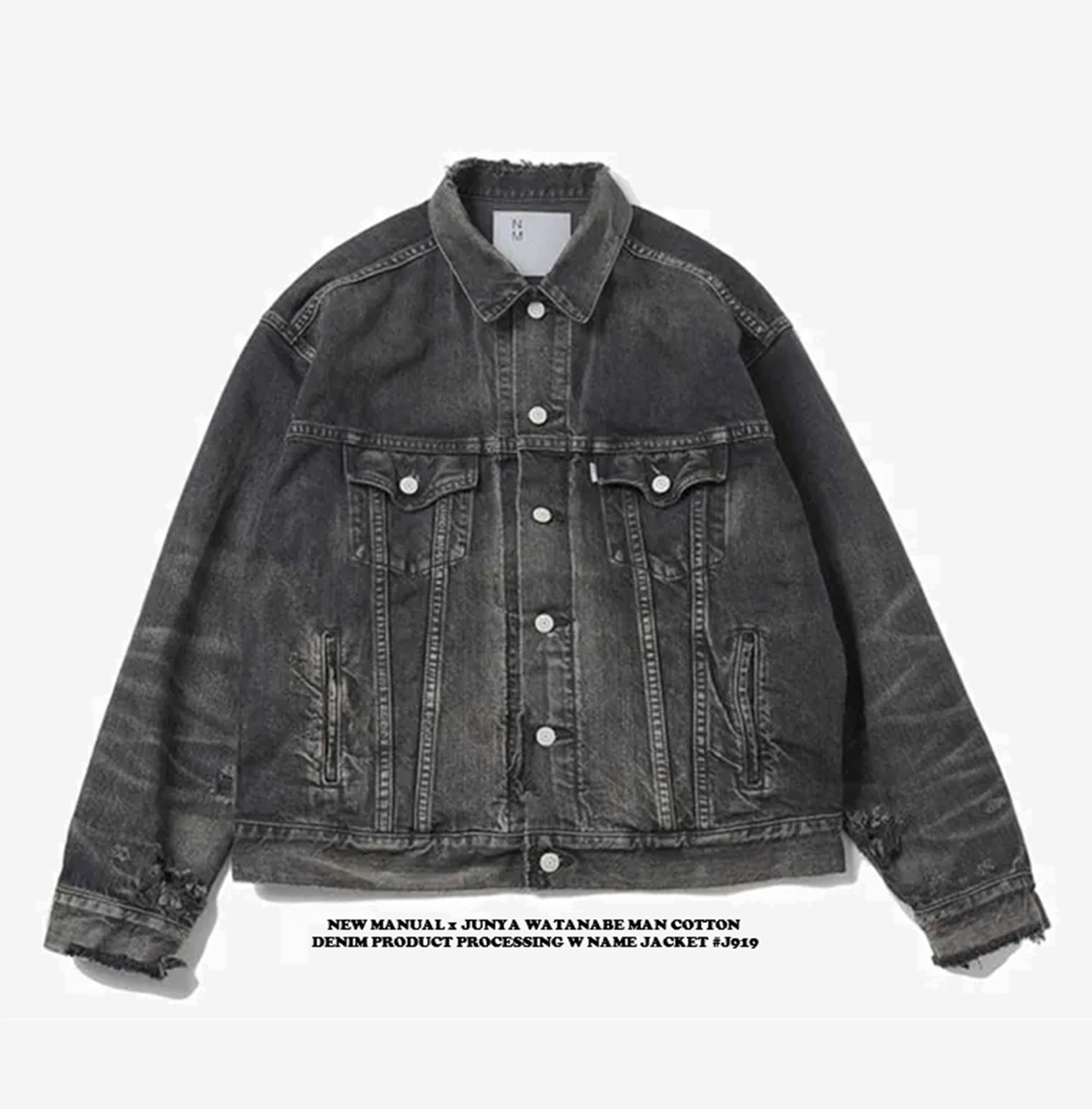 NEW MANUAL x JUNYA WATANABE MAN COTTON DENIM PRODUCT PROCESSING W NAME JACKET #J919 - BLACK PRE ORDER ITEM (預訂中)