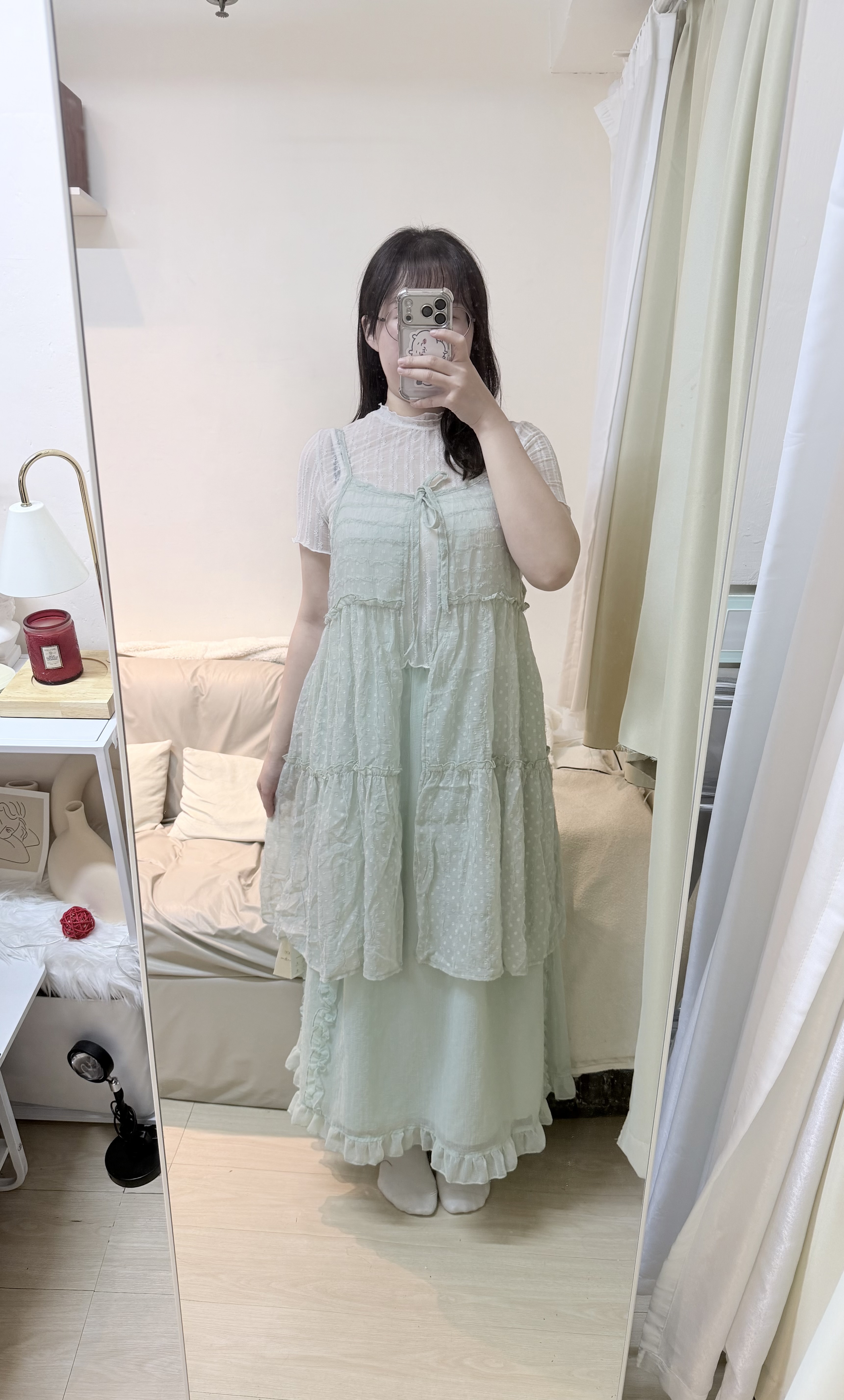 直條花邊微透半身裙