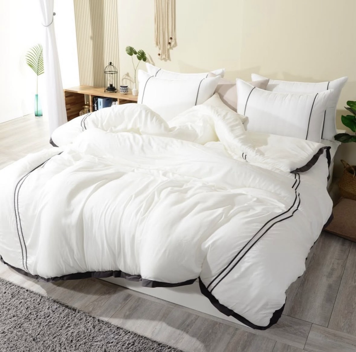 《韓國製天絲四季被》 純色拼邊花邊款