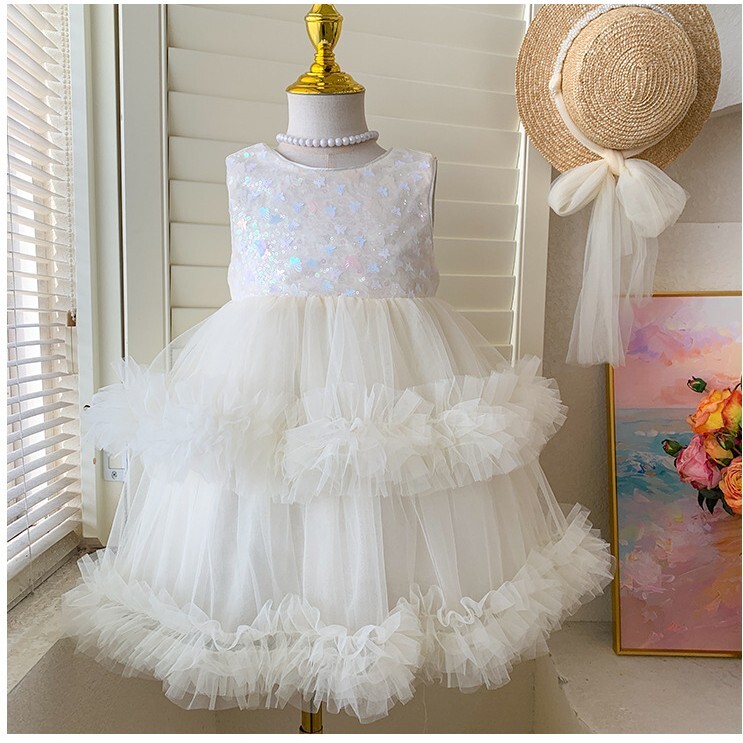 蝴蝶亮片雙層抓紗洋裝 2色 90-130cm #T62060