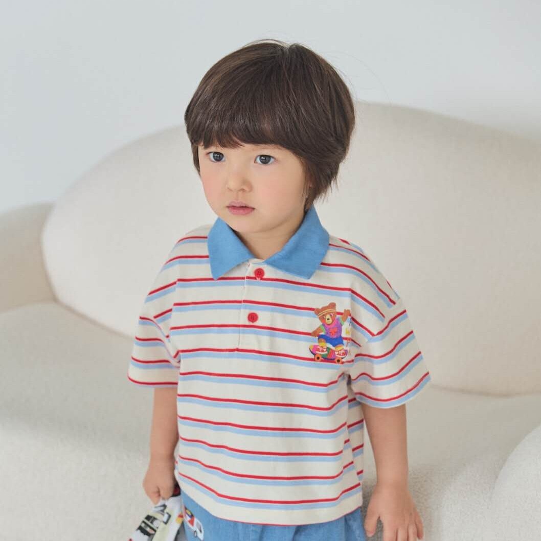 90-130 MICO 滑板小熊條紋polo