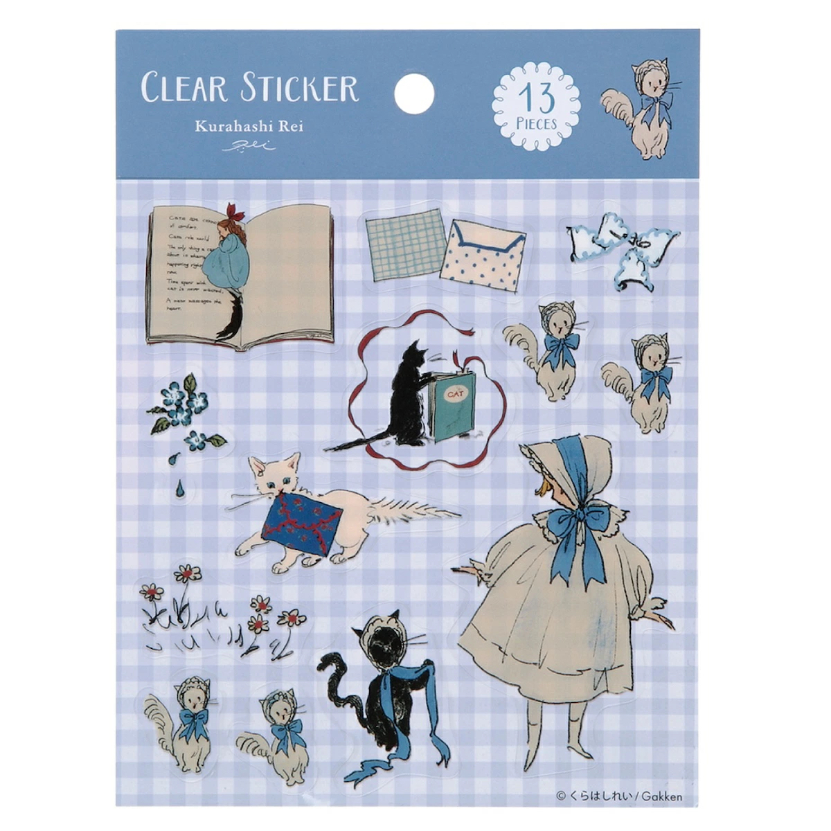 藍色 女孩與貓咪 透明防水貼紙｜日本 倉橋伶衣