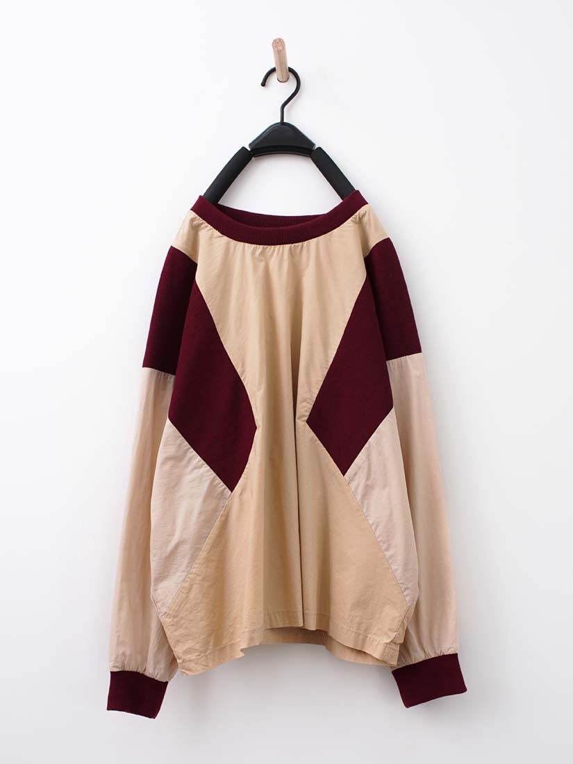 羅紋復古拚色連袖上衣