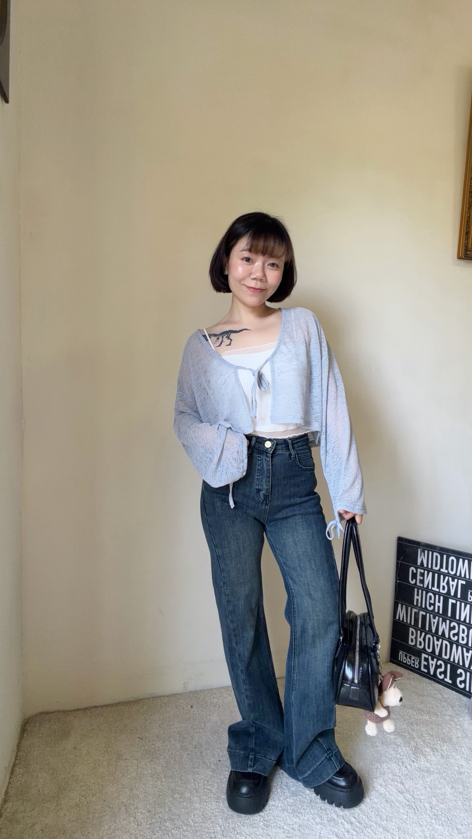 車線彈力牛仔喇叭褲