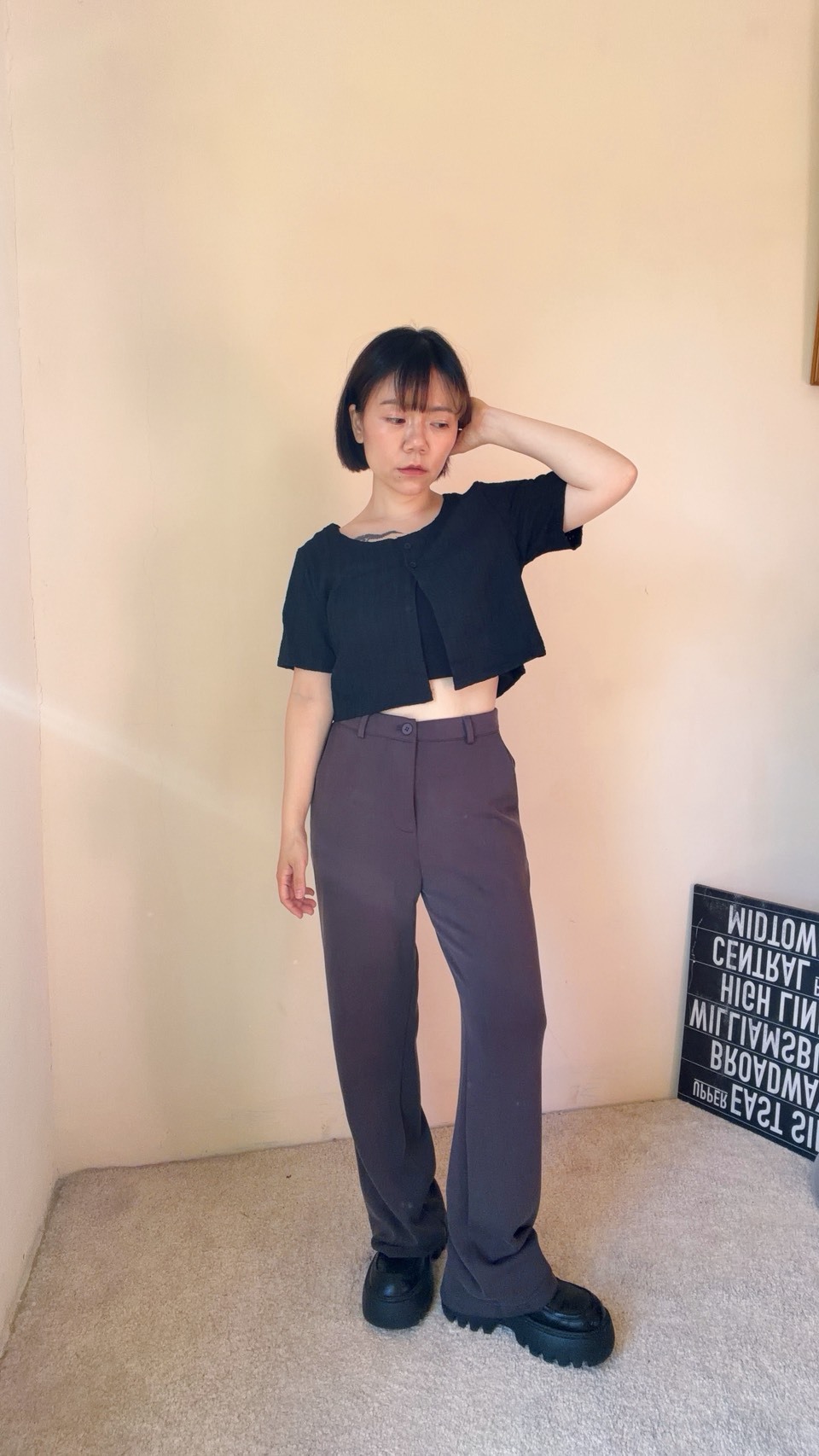 滑面小喇叭後鬆緊長褲