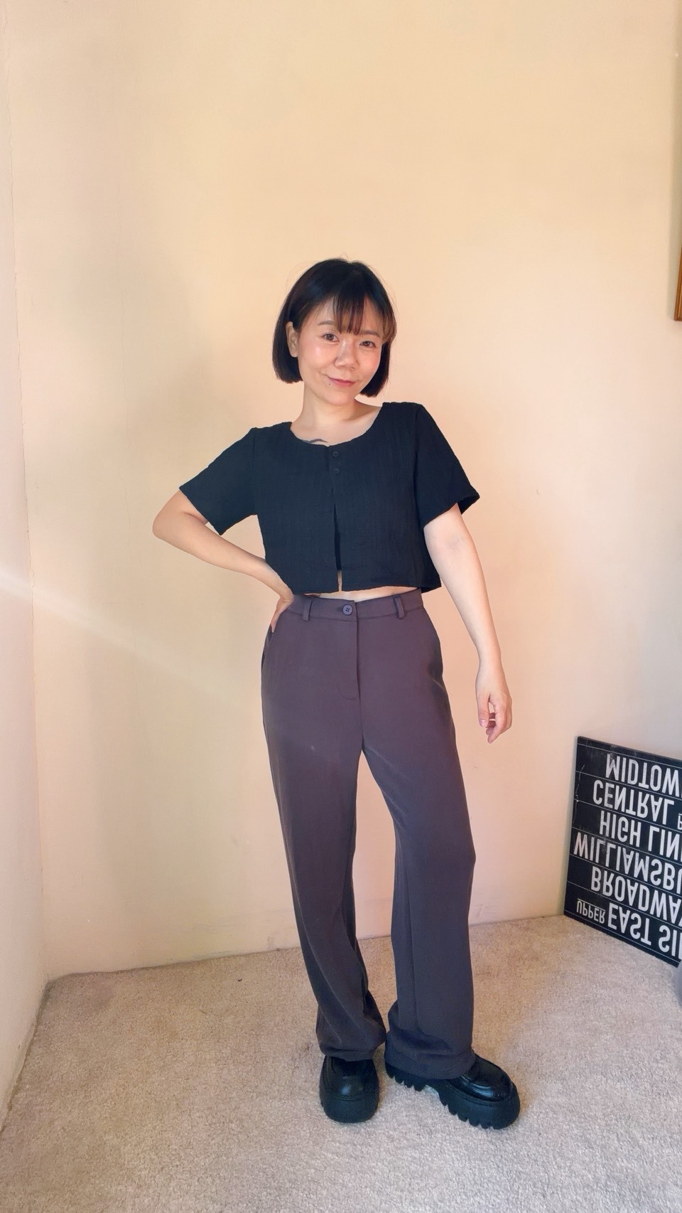 滑面小喇叭後鬆緊長褲