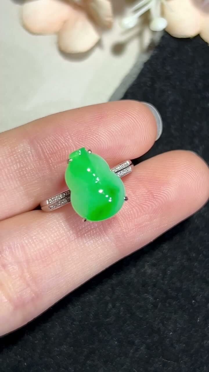 翡翠飄陽綠葫蘆女戒,天然翡翠A玉, 緬甸玉, Jade, Jadeite