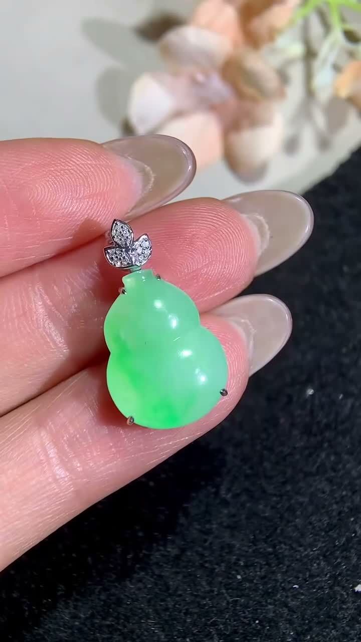 翡翠飄綠葫蘆吊墜,天然翡翠A玉, 緬甸玉, Jade, Jadeite