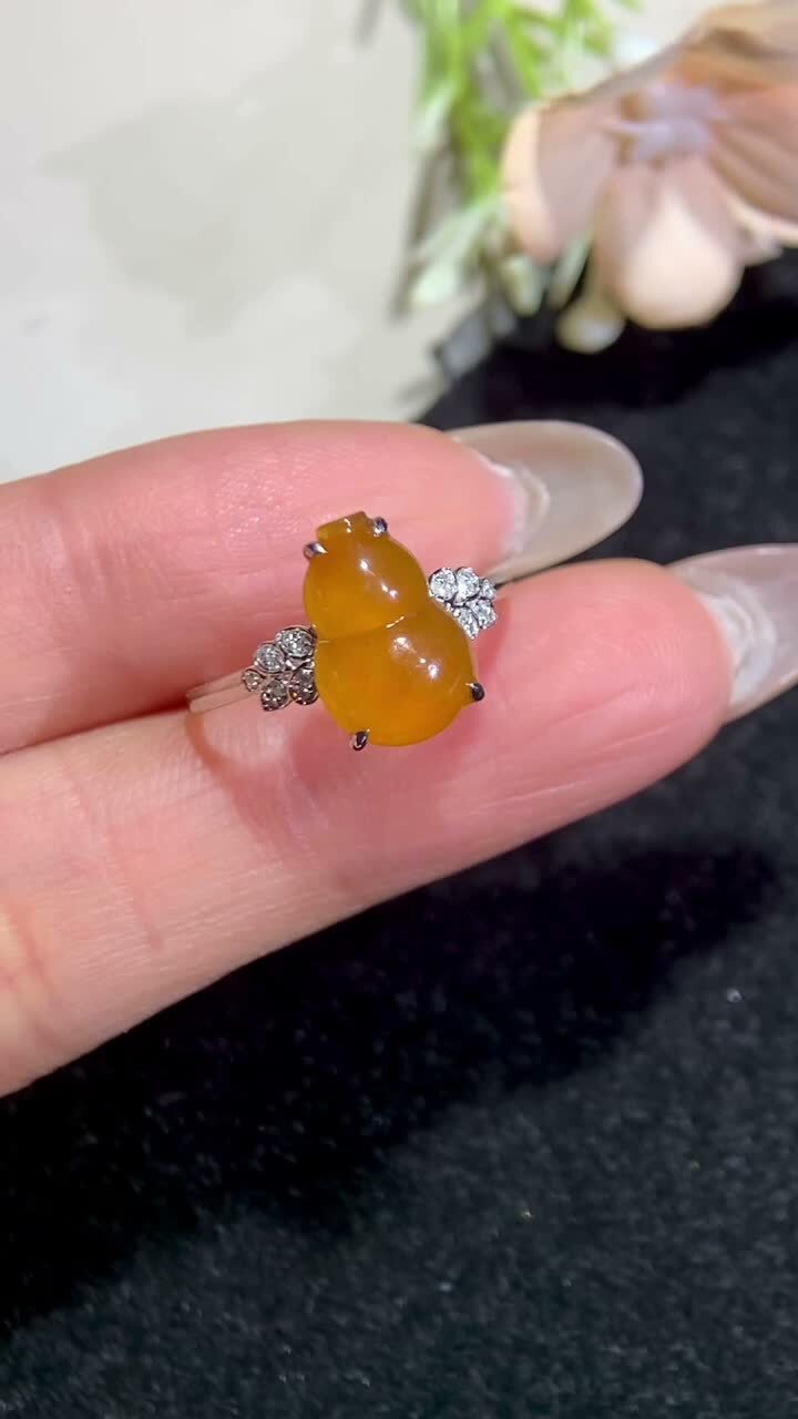 翡翠紅翡葫蘆女戒,天然翡翠A玉, 緬甸玉, Jade, Jadeite