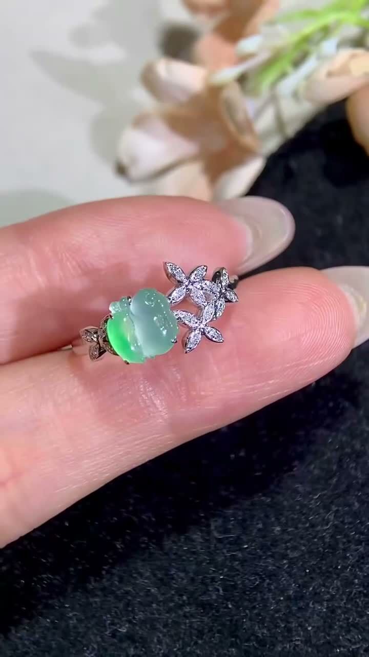 翡翠飄綠玉兔女戒,天然翡翠A玉, 緬甸玉, Jade, Jadeite