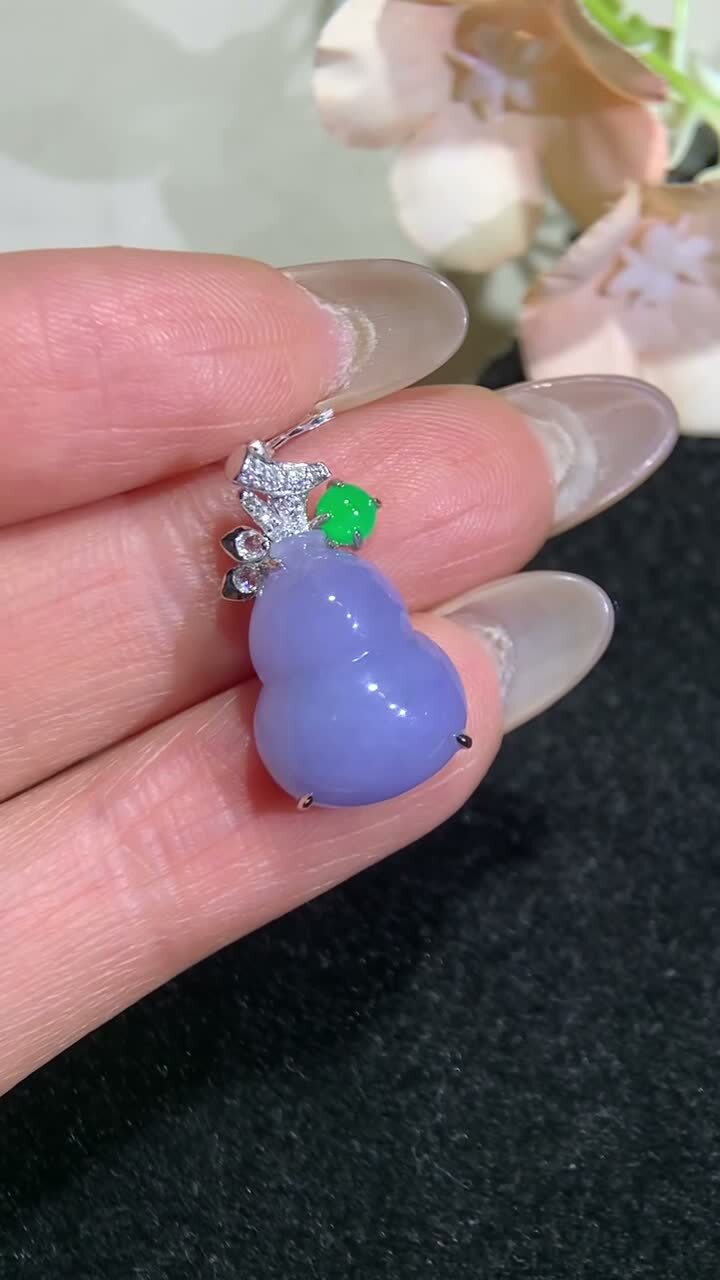 翡翠紫羅蘭葫蘆吊墜,天然翡翠A玉, 緬甸玉, Jade, Jadeite