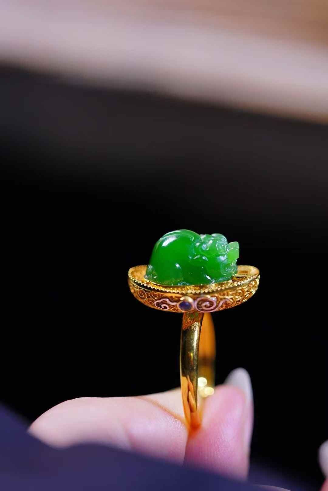 翡翠陽綠貔貅戒指,天然翡翠A玉, 緬甸玉, Jade, Jadeite