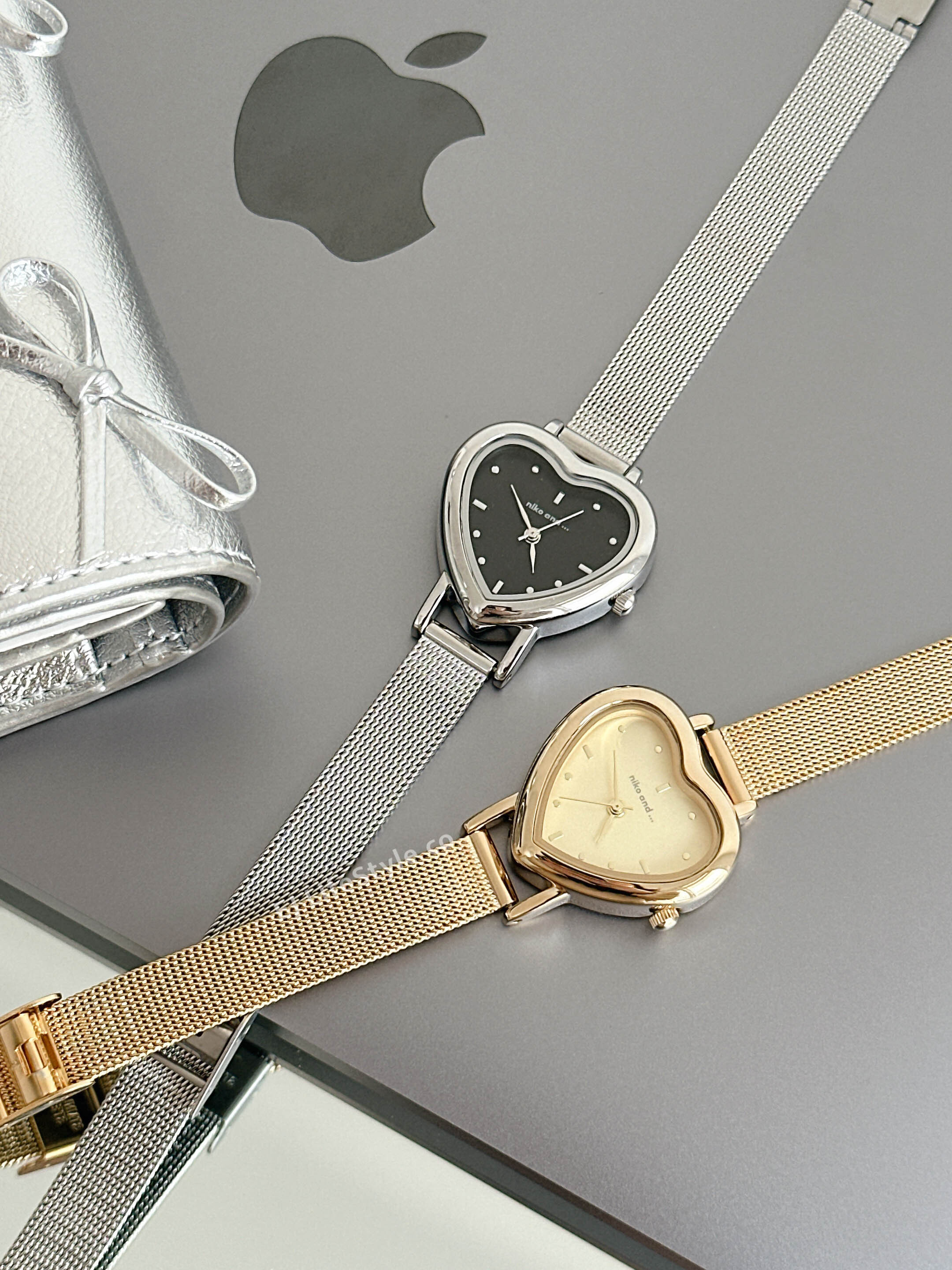 🇯🇵niko and ... Heart Mesh Watch 愛心手錶 心型手錶 金屬 黑銀 白銀 金色 / 現貨