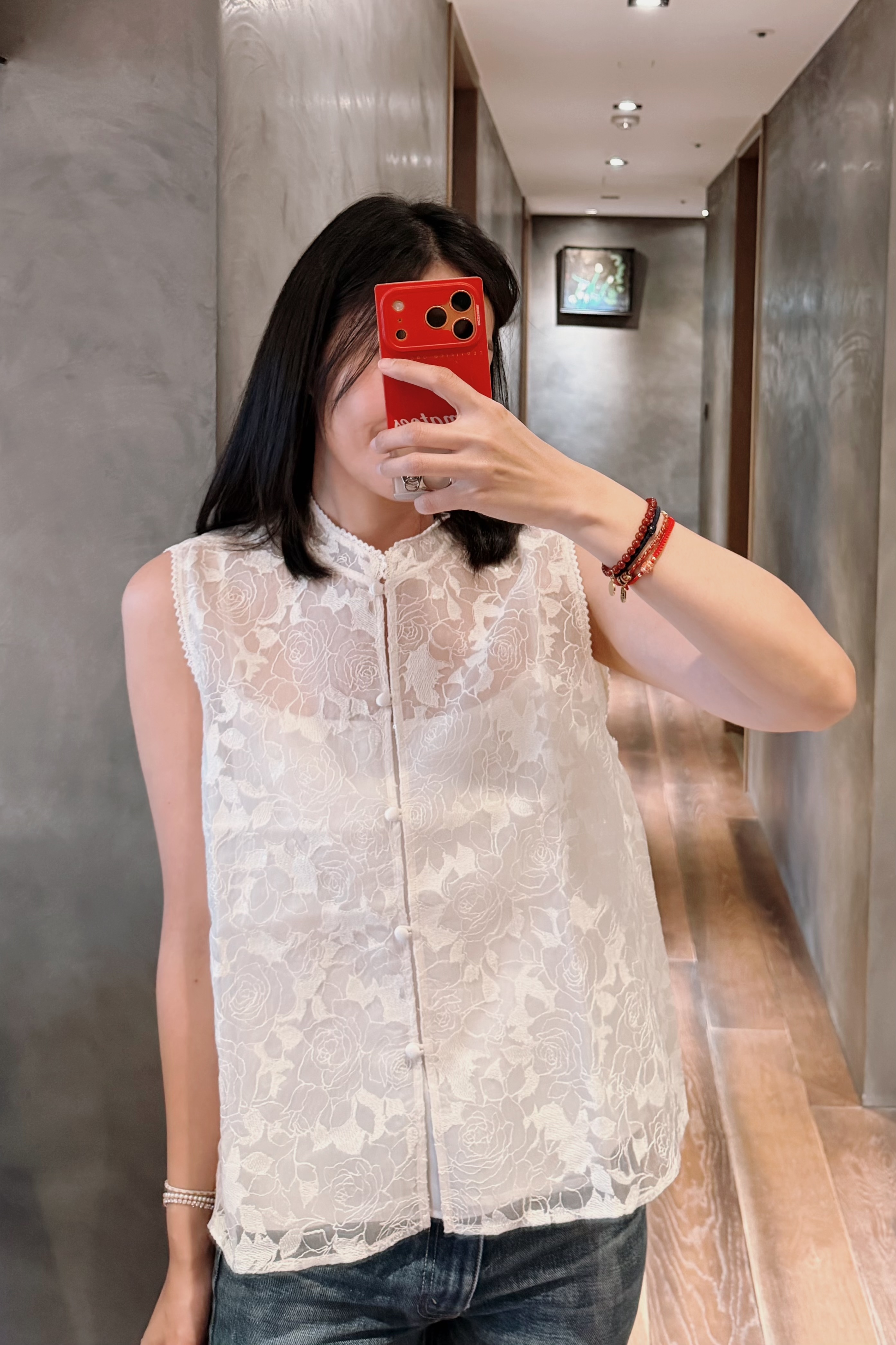 桑蠶絲玫瑰刺繡背心（贈內裡）均碼