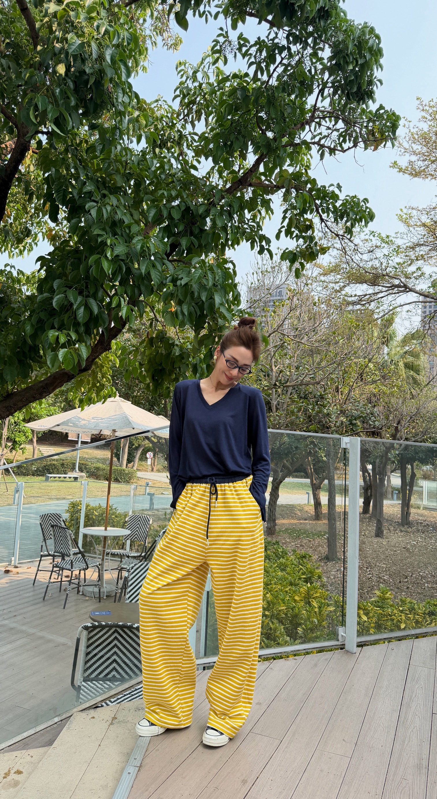 撞色條紋休閒棉褲