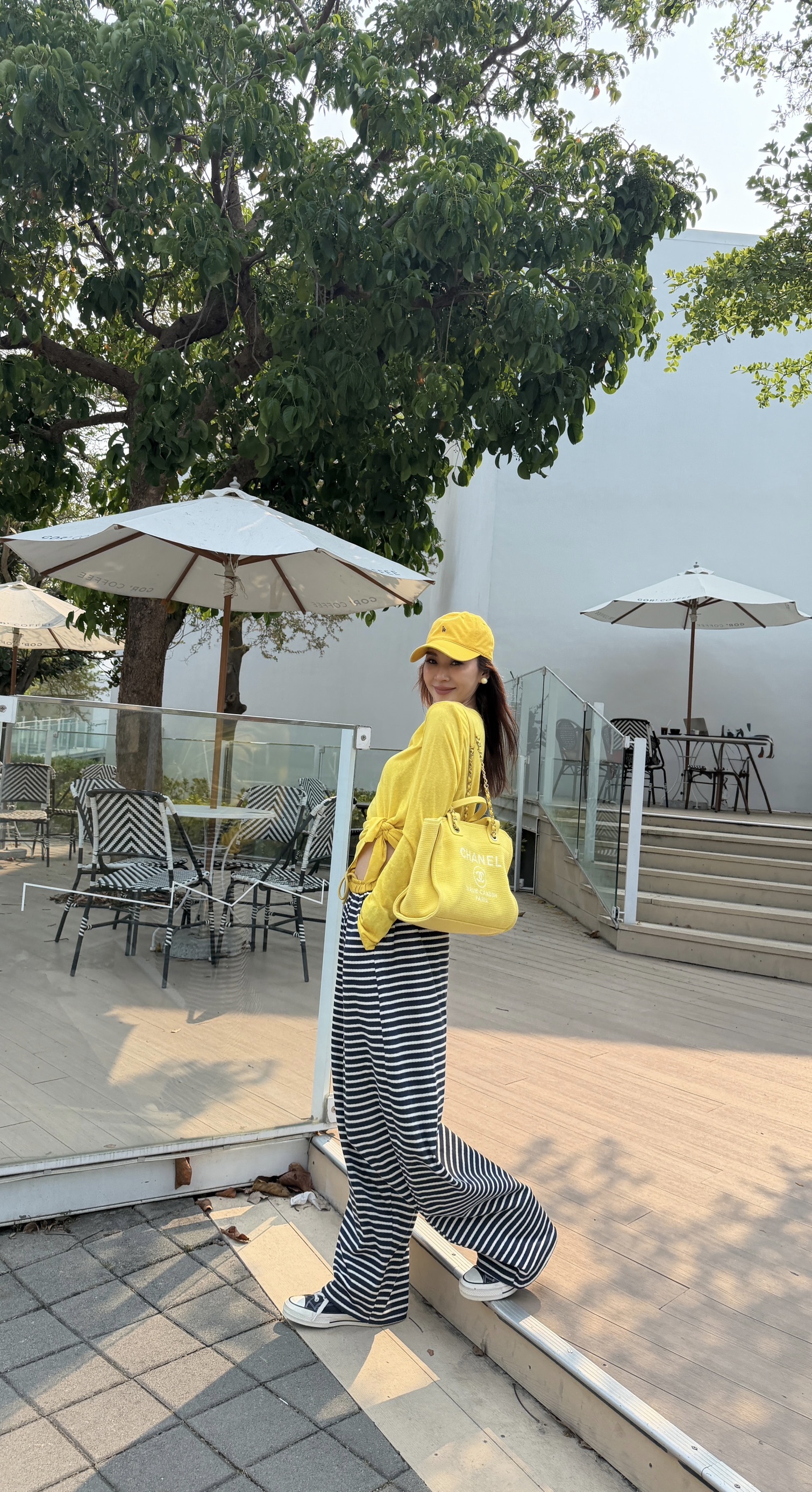 撞色條紋休閒棉褲