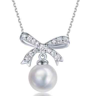 (6935) N2999 10mm Crystal Pearl Ribbon of Love Necklace（莫桑）
