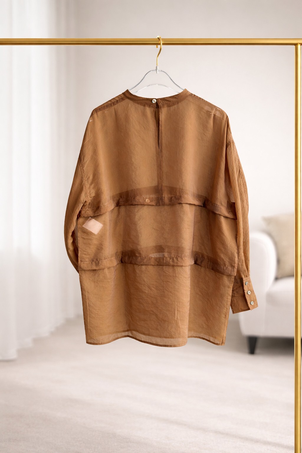 珍珠紗拼接寬鬆上衣