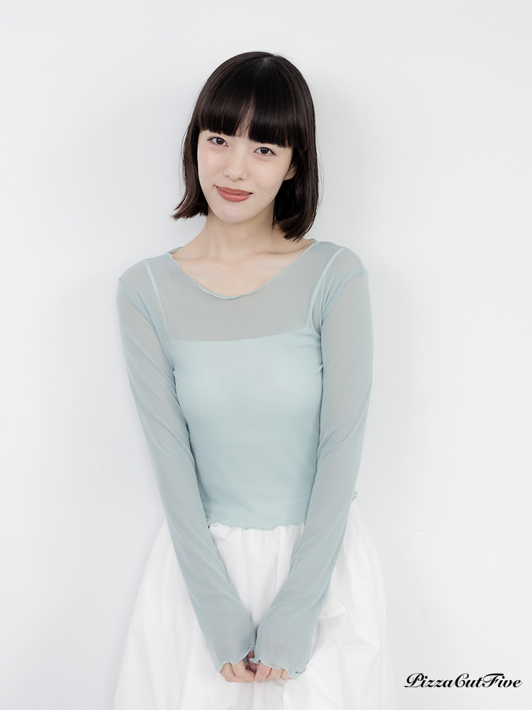 木耳邊網紗透膚長袖上衣 PizzaCutFive PCF261403018
