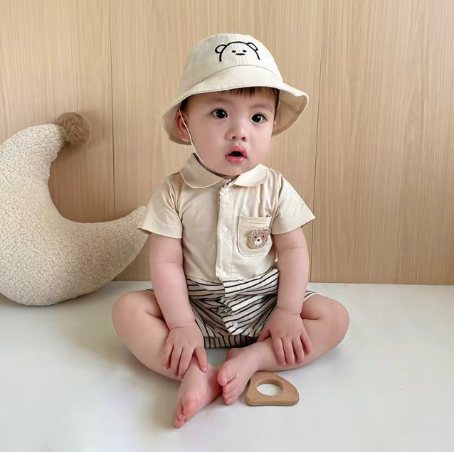 BYC03OP116BN 可愛熊拼條紋夾衣