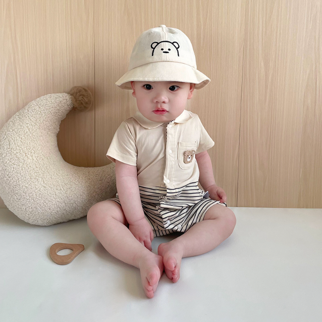 BYC03OP116BN 可愛熊拼條紋夾衣