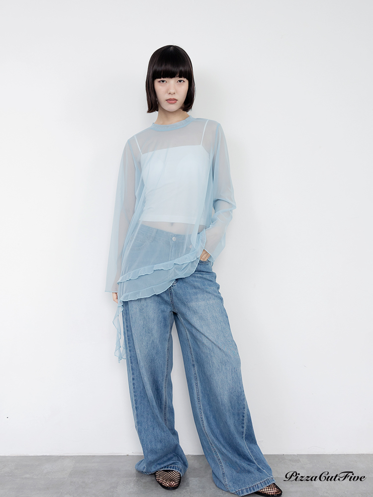 荷葉邊透膚長袖上衣 PizzaCutFive PCF261403021