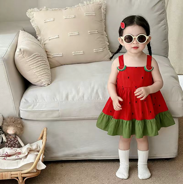 BYC03D122RD 元氣小西瓜造型吊帶裙