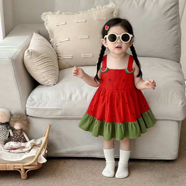 BYC03D122RD 元氣小西瓜造型吊帶裙