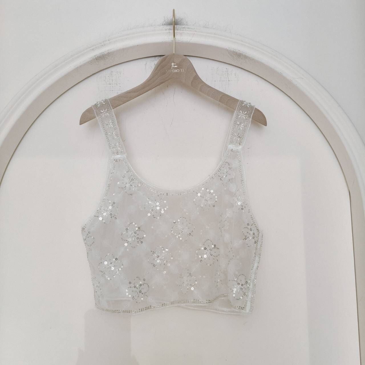 珍珠亮鑽紗質背心