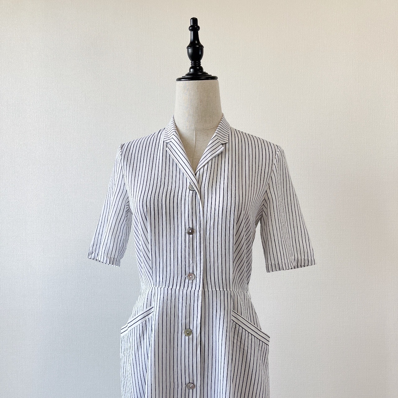日本製白色西裝領條紋連身裙