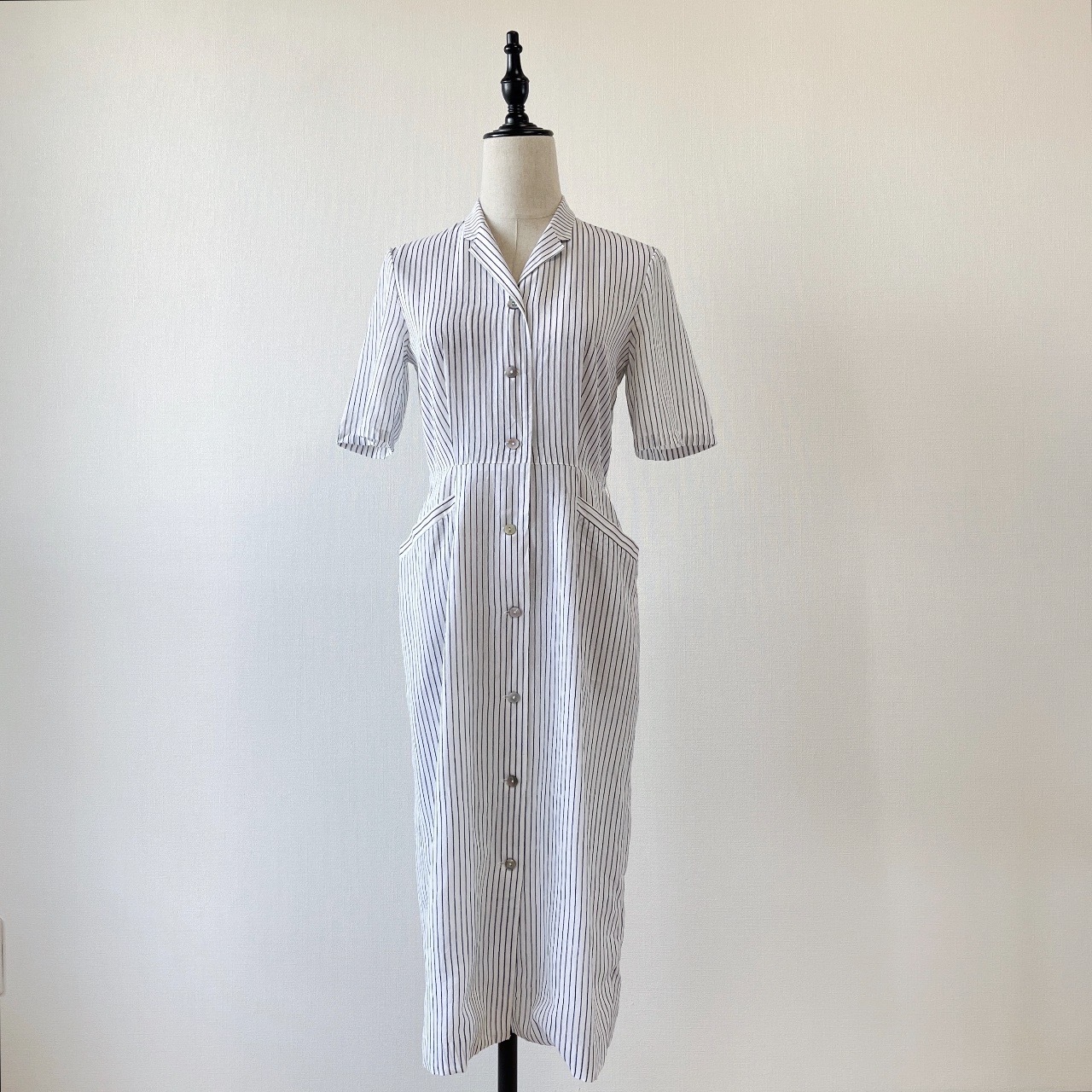 日本製白色西裝領條紋連身裙