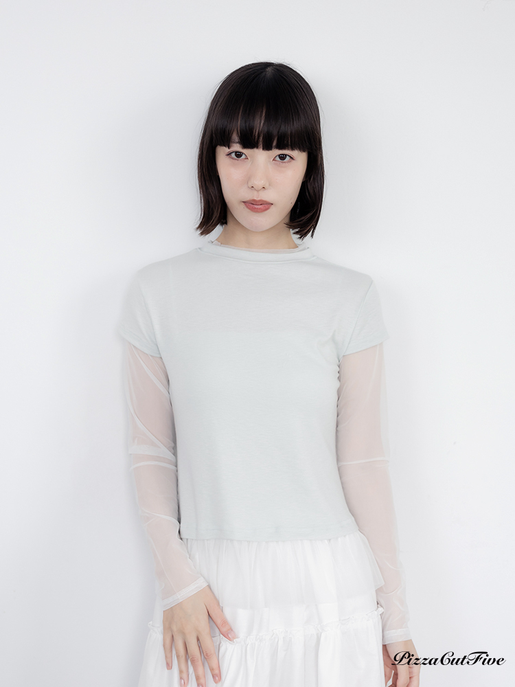 假兩件拼接紗層次上衣 PizzaCutFive PCF261403025