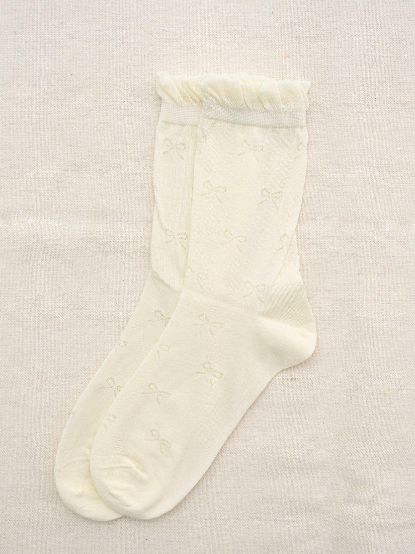 簍空提織蝴蝶結中筒襪