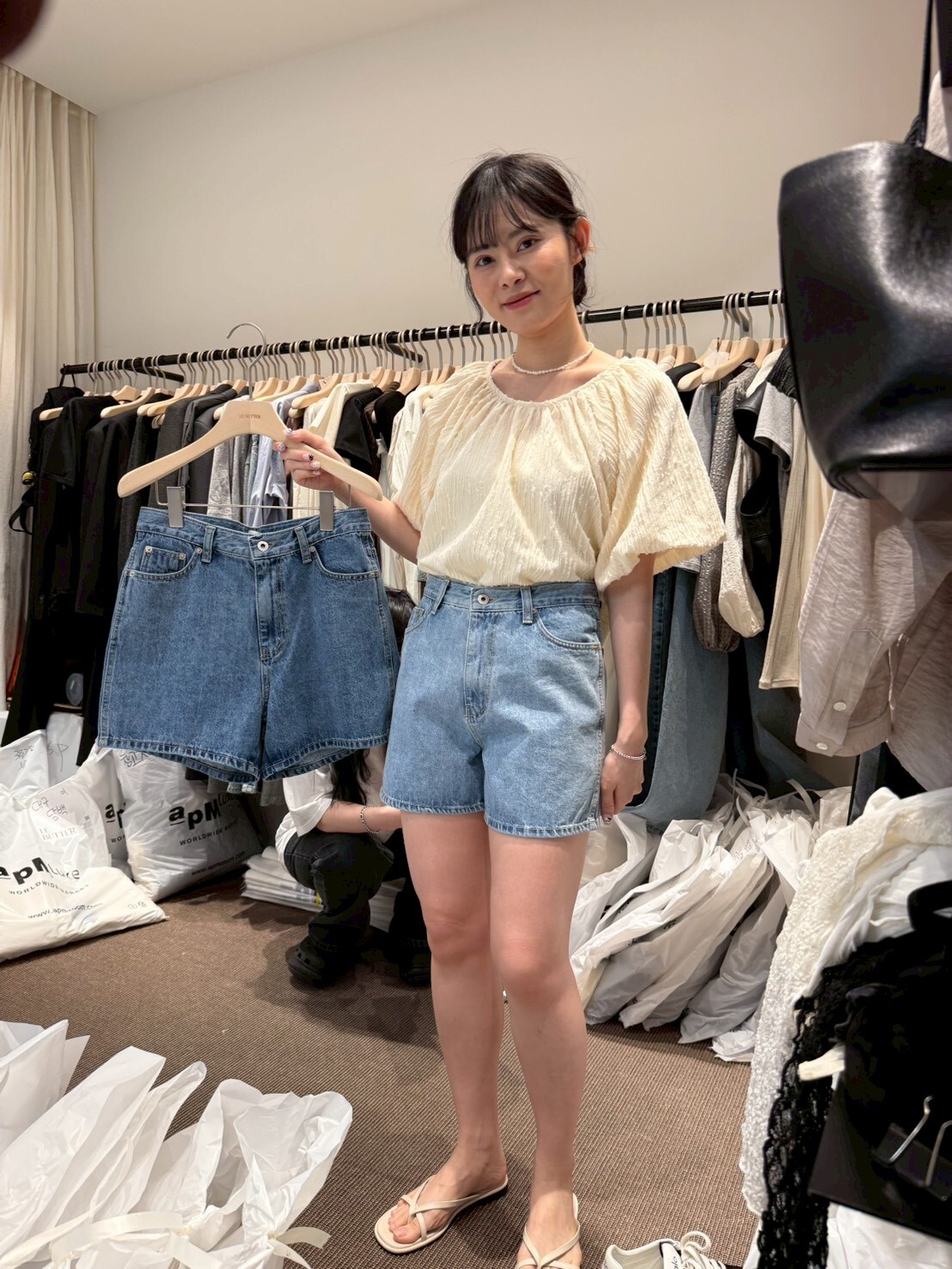 LB6009 刷色牛仔短褲