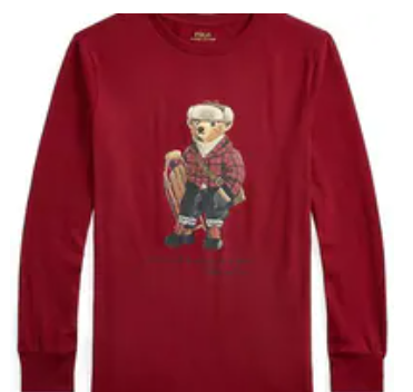 [S] PRL RED BIG BOYS POLO BEAR LONG SLEEVE T-SHIRT, 323981265001-RED (SRL252)