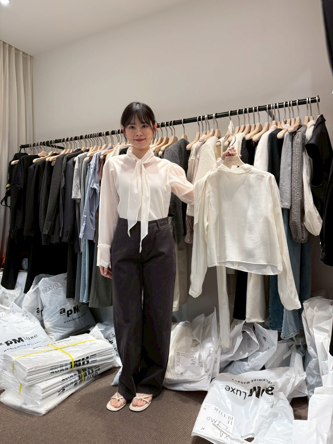 LB6037 樹紋優雅領巾上衣