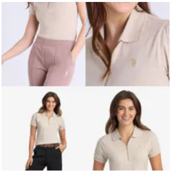 [S] US POLO ASSN MILK TEA HALF ZIP PUFF SLEEVE HEATHER POLO SHIRT,SZZ1117 (SZZ1117)