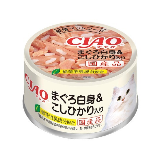 CIAO 罐頭 白身吞拿魚+越光米 85g, A-04【原箱24 罐】
