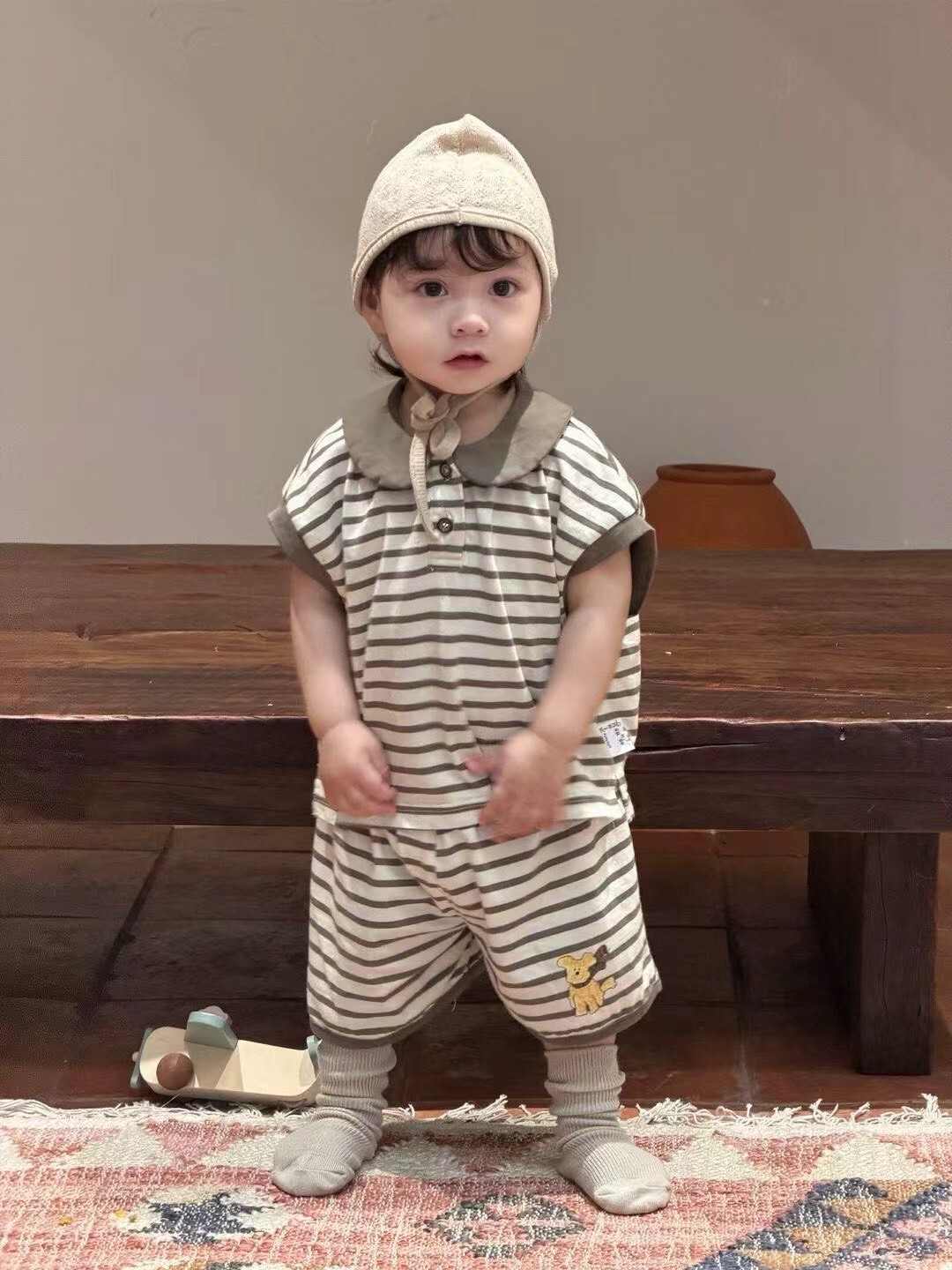 小熊陪伴條紋套裝