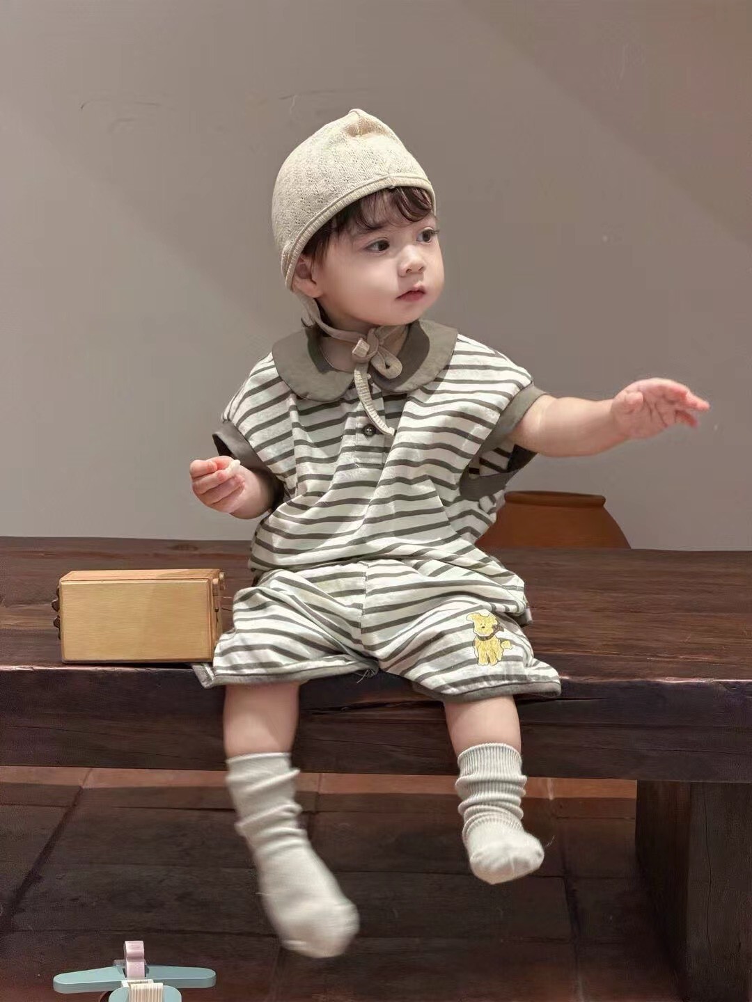 小熊陪伴條紋套裝