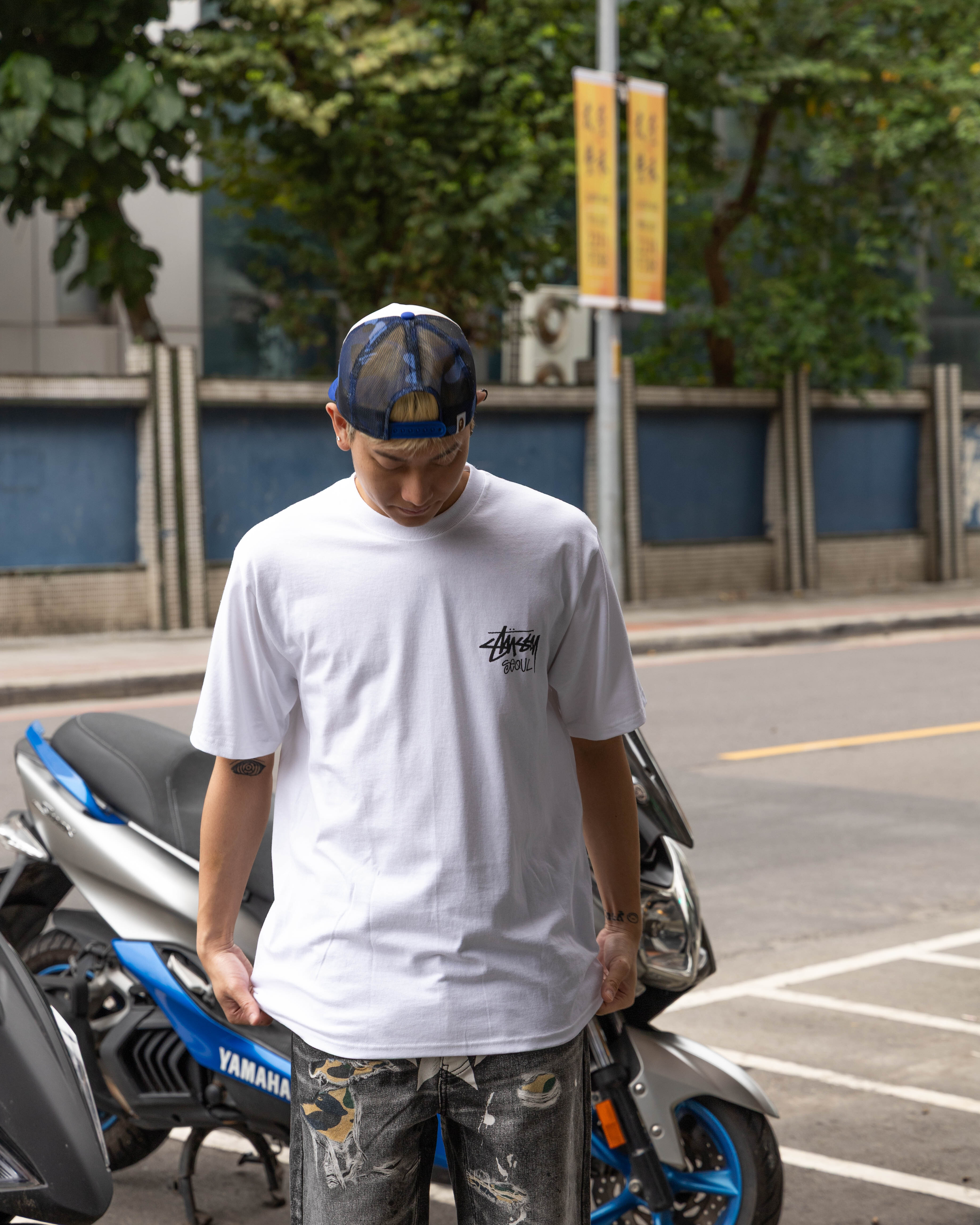 -(B025)-STUSSY STOCK SEOUL SHOP LOGO TEE 首爾限定 草寫字 短T 奶茶/深藍/黑/白色-3903980